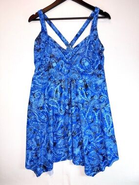 Daci NWT Swimdress *TOP ONLY* Plus sz 16W swimsuit blue paisley asymmetric hem